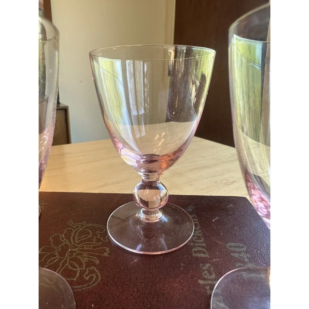 (6) Vintage MCM Pink 4oz Glasses Bar Ware Drinking Liquor Ball Stem Cocktail